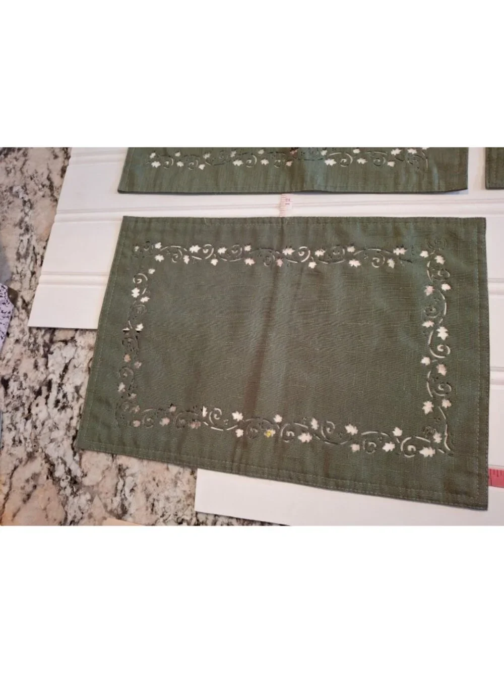 Vintage Sage Green Cutwork Placemats Set of 4 Leaf Vine Farmhouse Cottage